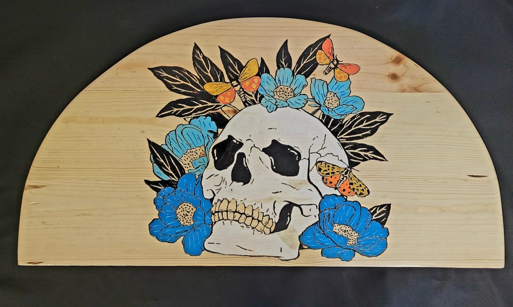 Tableau bois gravée et peint