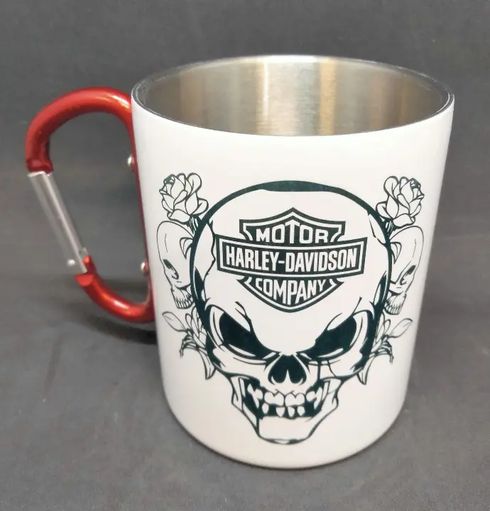 Mug metal blanc avec anse mousqueton rouge 300 ml