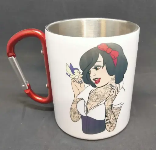 Mug metal blanc avec anse mousqueton rouge 300 ml