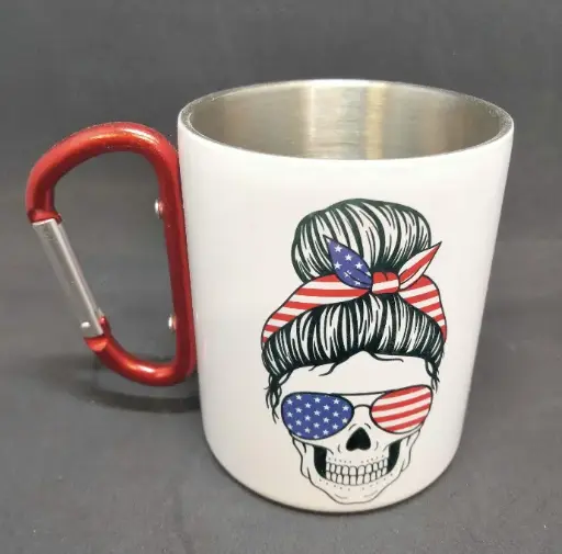 Mug metal blanc avec anse mousqueton 300 ml