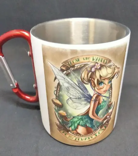 Mug metal blanc avec anse mousqueton rouge 300 ml