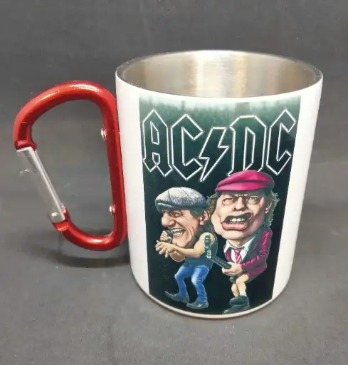 Mug metal blanc avec anse mousqueton rouge 300 ml