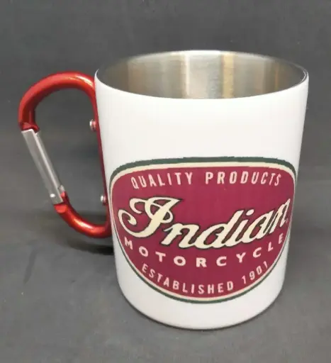Mug metal blanc avec anse mousqueton rouge 300 ml
