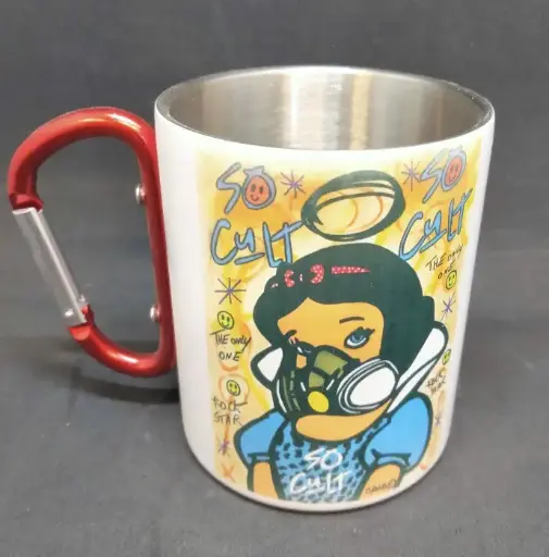 Mug metal blanc avec anse mousqueton rouge 300 ml