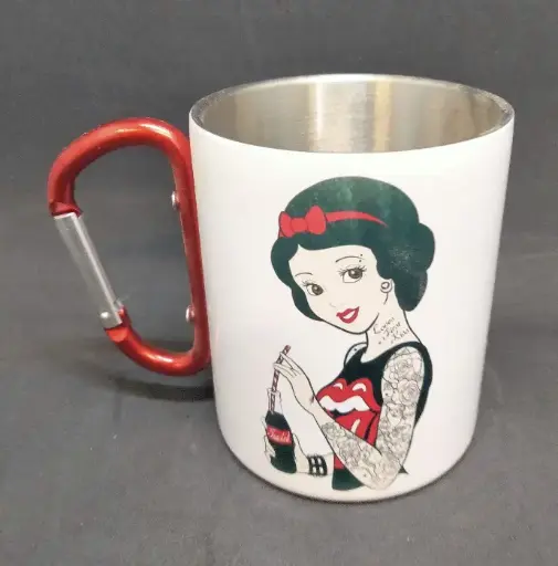 Mug metal blanc avec anse mousqueton rouge 300 ml