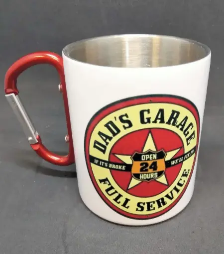 Mug metal blanc avec anse mousqueton rouge 300 ml