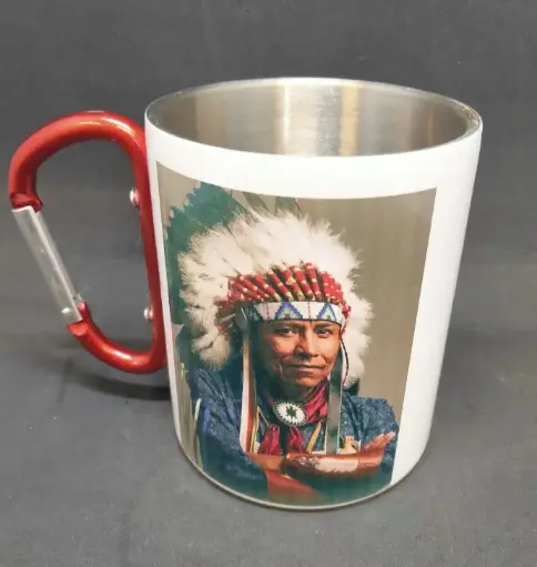 Mug metal blanc avec anse mousqueton rouge 300 ml