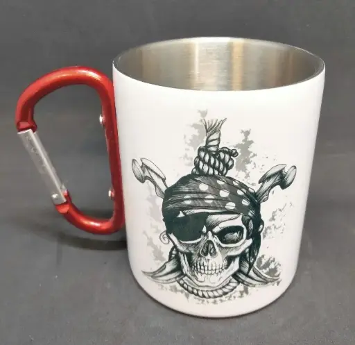 Mug metal blanc avec anse mousqueton 300 ml