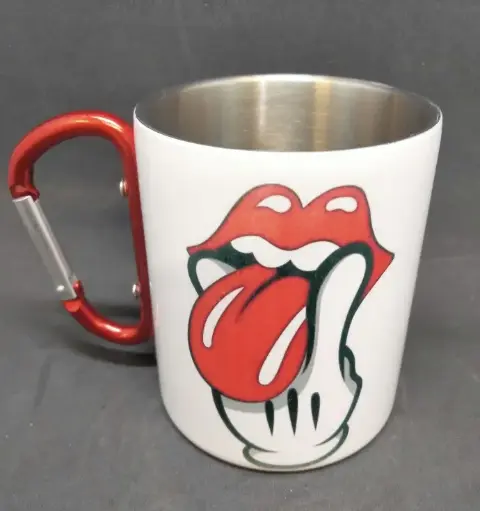 Mug metal blanc avec anse mousqueton rouge 300 ml