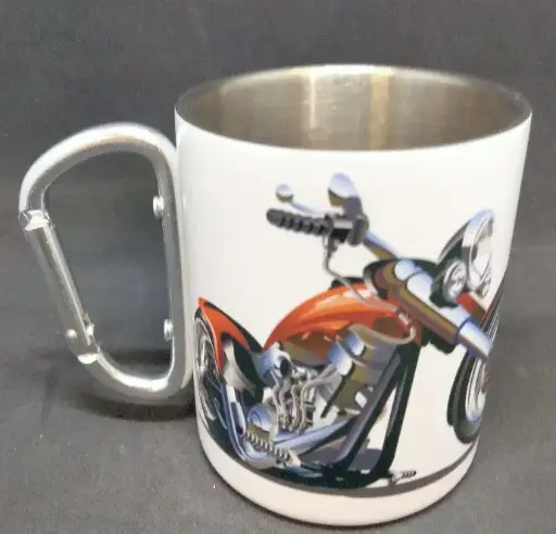 Mug metal blanc avec anse mousqueton argent 300 ml