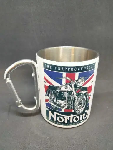 Mug metal blanc avec anse mousqueton argent 300 ml